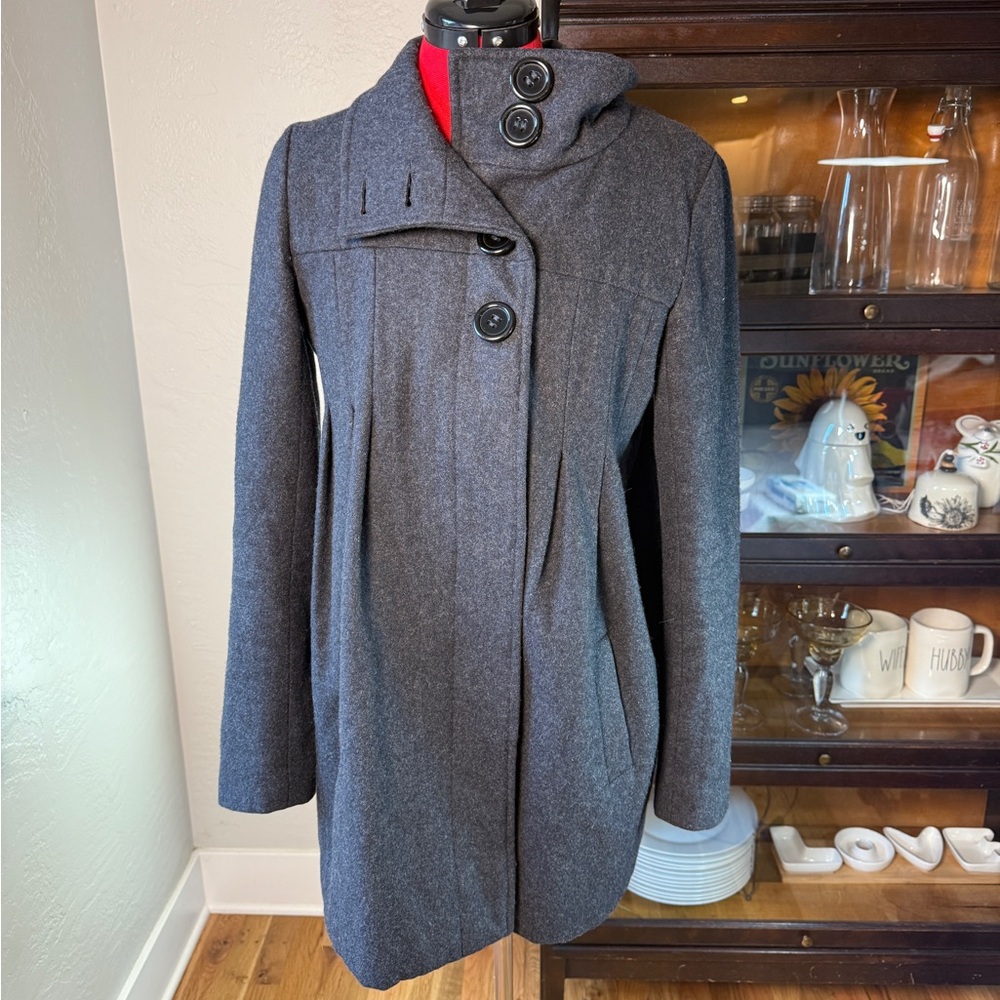 Silence + Noise Wool Blend Gray Asymmetrical Button High Collar Coat Size M